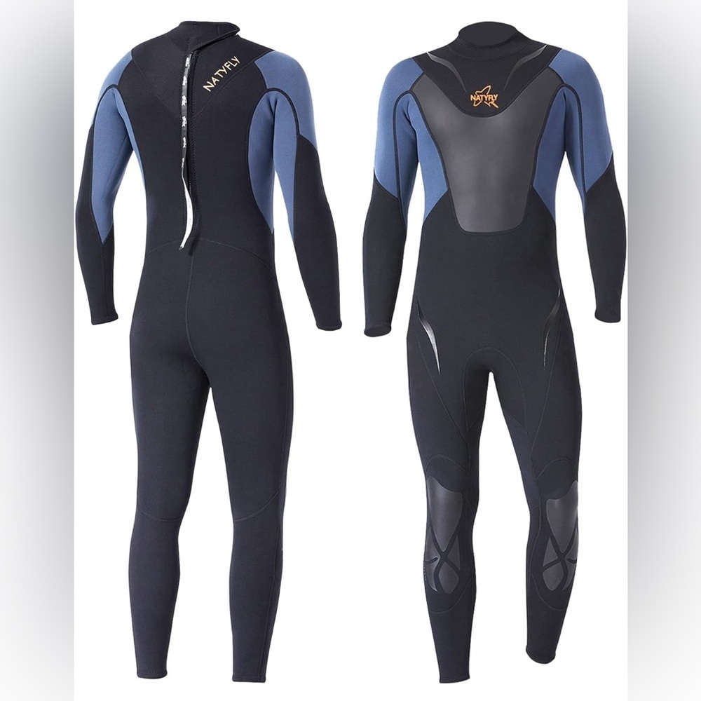 Men's Black and Blue Full-Length Wetsuit